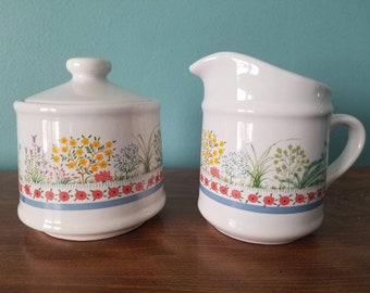 Vintage Sugar Bowl And Creamer by Summit Corp. Flower Design