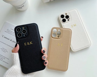 Custodia in pelle personalizzata per iPhone / Iniziali incise / Per iPhone XS XR 11 12 13 14 15