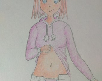 Adult baby diaper lover. ABDL art. Catgirl in a Nappy.