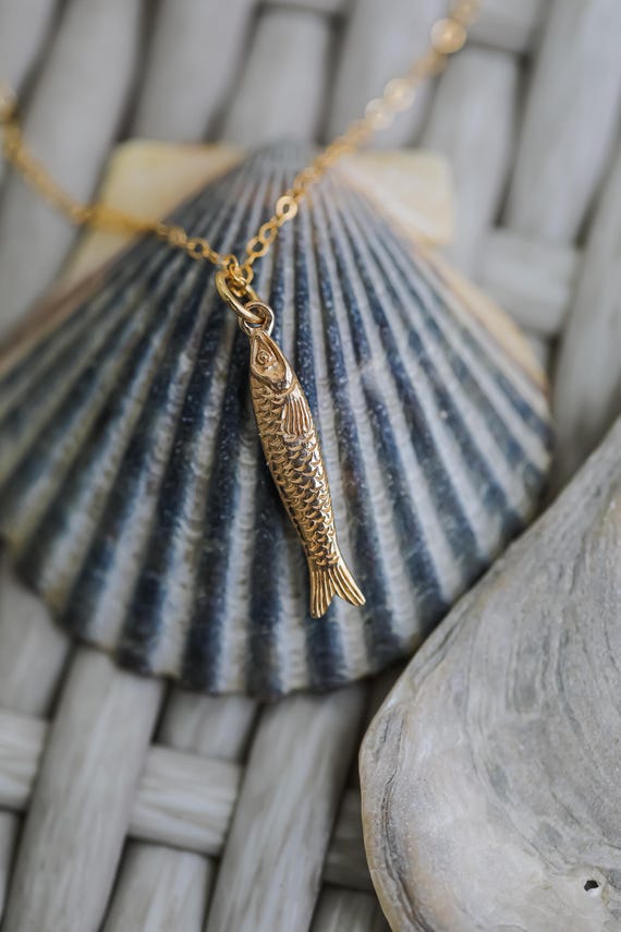 Italian Bronze Sardine Necklace on 18" Gold Filled Chain
