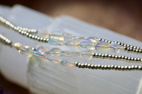 Ethiopian opals + glass bead necklace