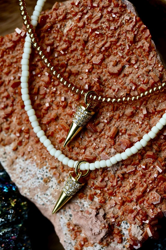Gold Spike Pendant with Sparkling Cubic Zirconia