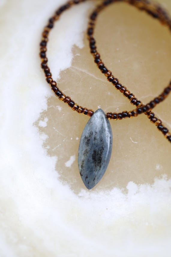 Blue kyanite marquise and beaded necklace