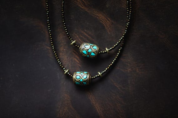 Turquoise Inlaid Nepali Bead Necklace