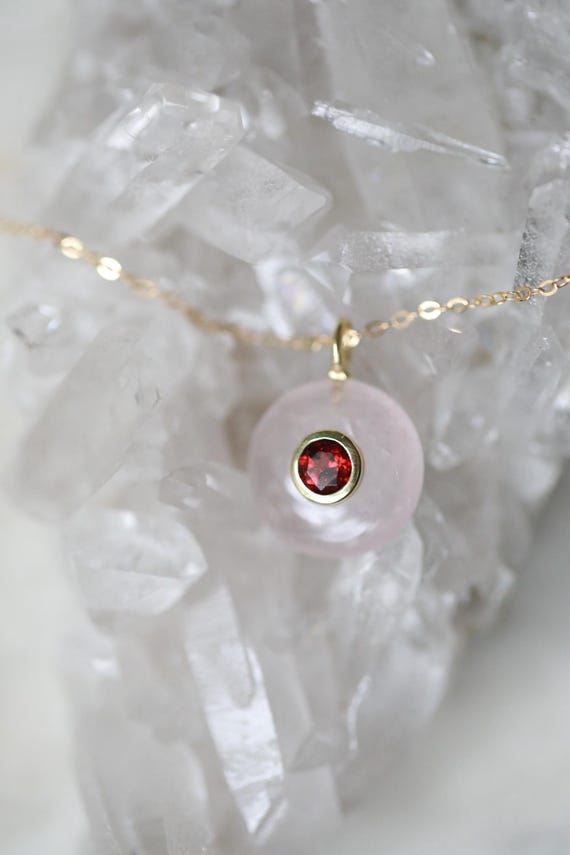 Rose Quartz & Garnet Inlay Necklace | Love + Passion Gemstone Pendant