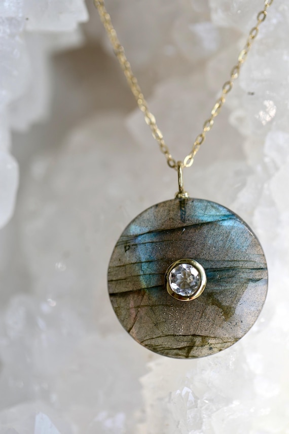 Labradorite & White Topaz Necklace – Choose Your Chain Style
