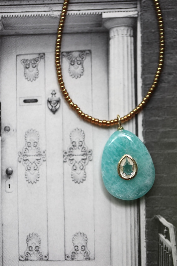 Amazonite and White Topaz Necklace