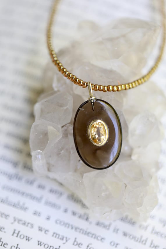 Smoky Quartz & Citrine Pendant Necklace