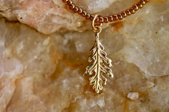 Italian Bronze Oak Leaf Charm Necklace