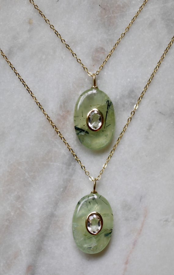 Prehnite & White Topaz Pendant Necklace