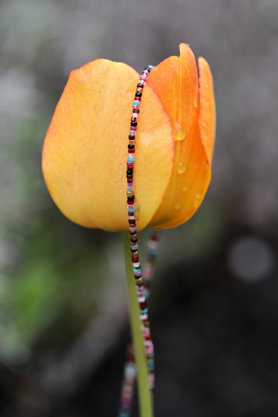 Rainbow glass bead necklace