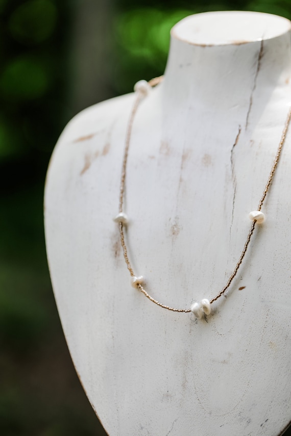 Off white keshi pearl necklace + Italian bronze spike pendant