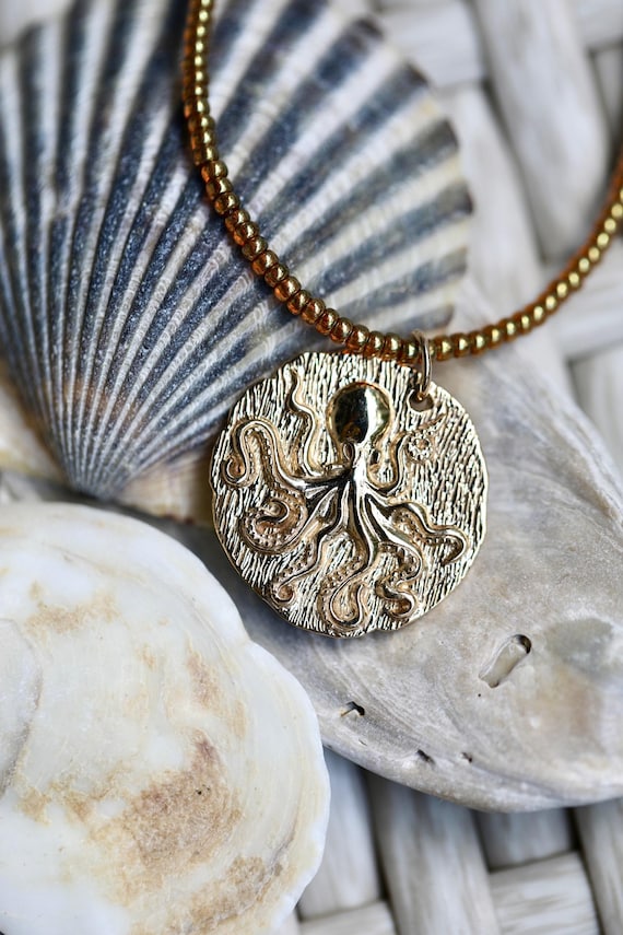 Italian bronze octopus medallion necklace