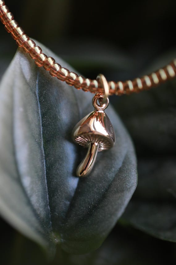 Italian Bronze Mushroom Charm Necklace
