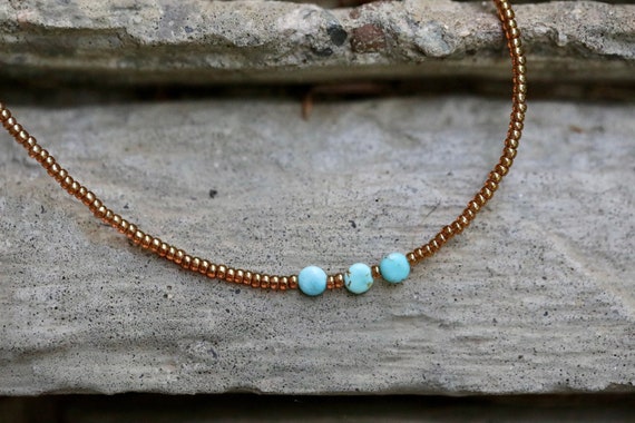 Turquoise coins + glass bead necklace