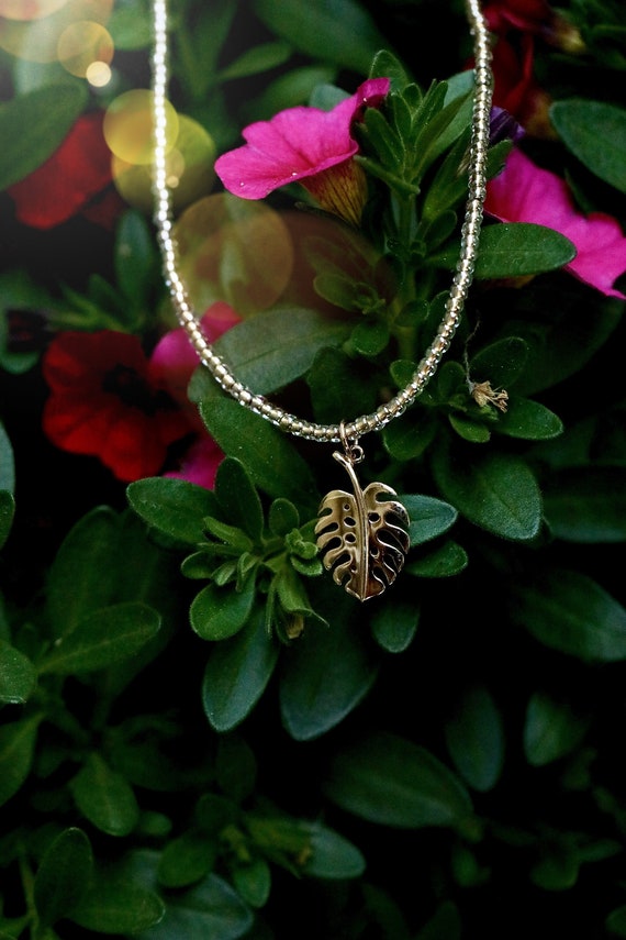 Italian Bronze Monstera Leaf Necklace