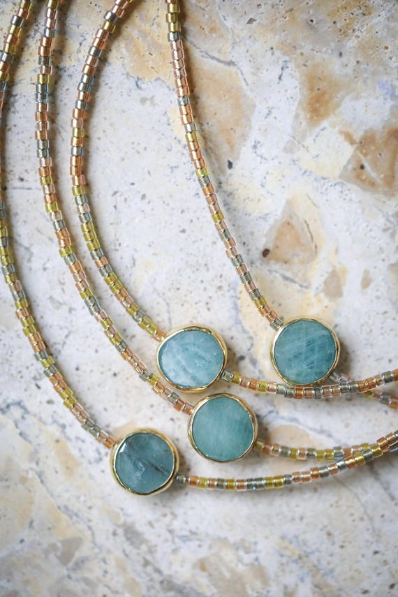 Aquamarine Coin Pendant Necklace