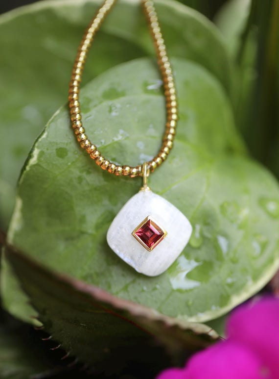 Rainbow Moonstone & Garnet Pendant Necklace – Choose Your Chain Style