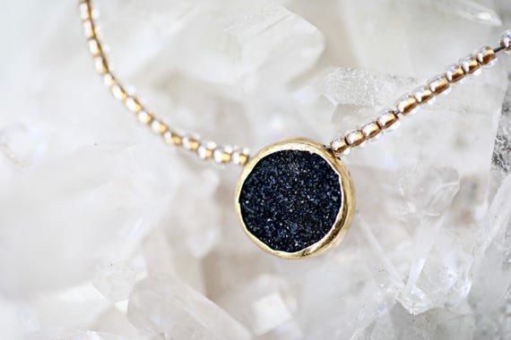Black Druzy Beaded Necklace