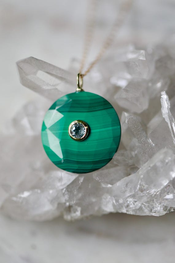 Malachite & Blue Topaz Inlaid Pendant Necklace