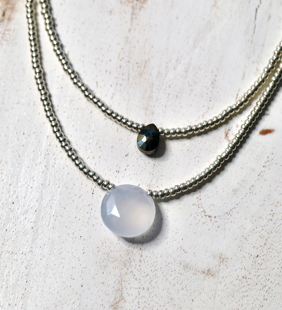 Turkish Chalcedony + mystic hematite necklaces