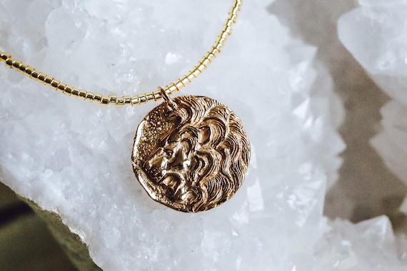 Lion's head bronze medallion necklace