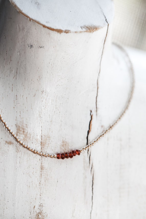 Pyrope garnet (AA quality) and glass bead necklace