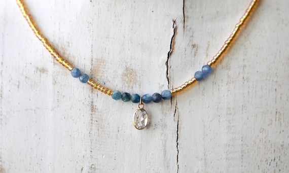 One-of-a-Kind White Topaz & Kyanite Necklace