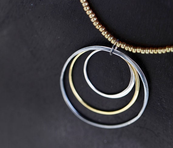 18" Mixed Metal Three Circle Stack Necklace - Silver or Gold Beads