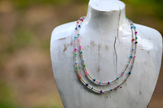 Ethiopian opals and glass bead necklace