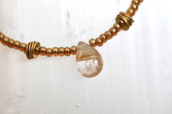 Gold rutilated quartz necklace