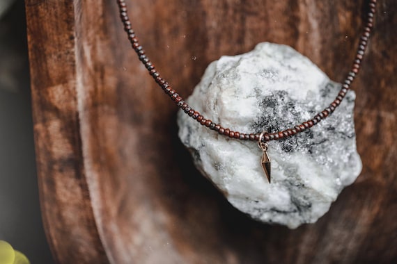 Bronze small spike beaded necklace