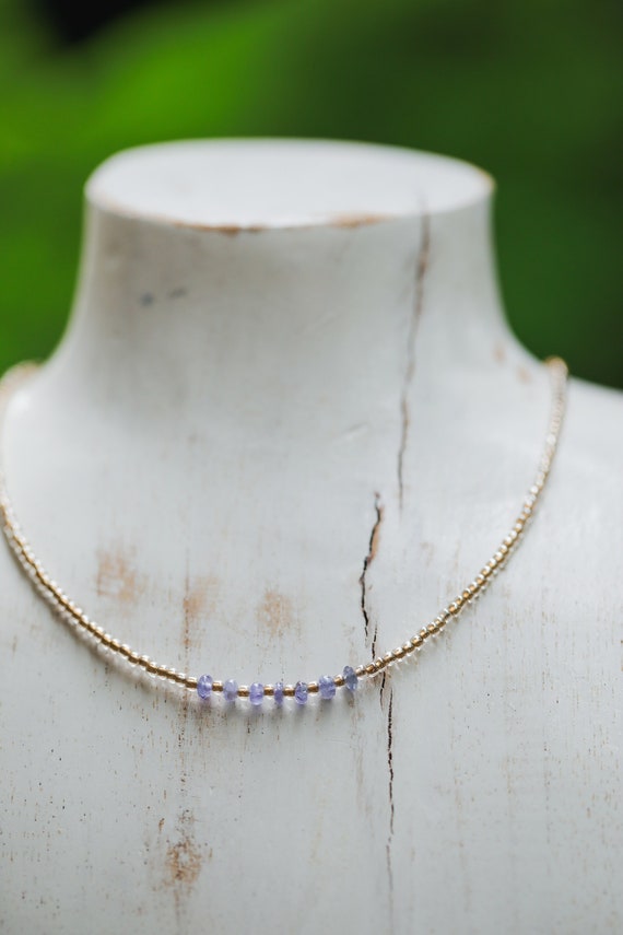 Tanzanite and glass bead necklace