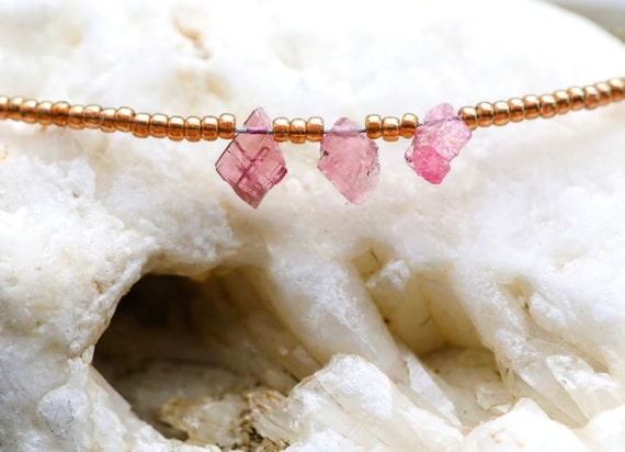 Pink tourmaline natural crystal necklace