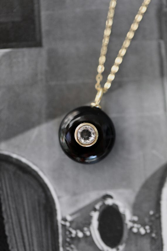 Round Black Onyx + White Topaz Pendant Necklace – Strength and Clarity