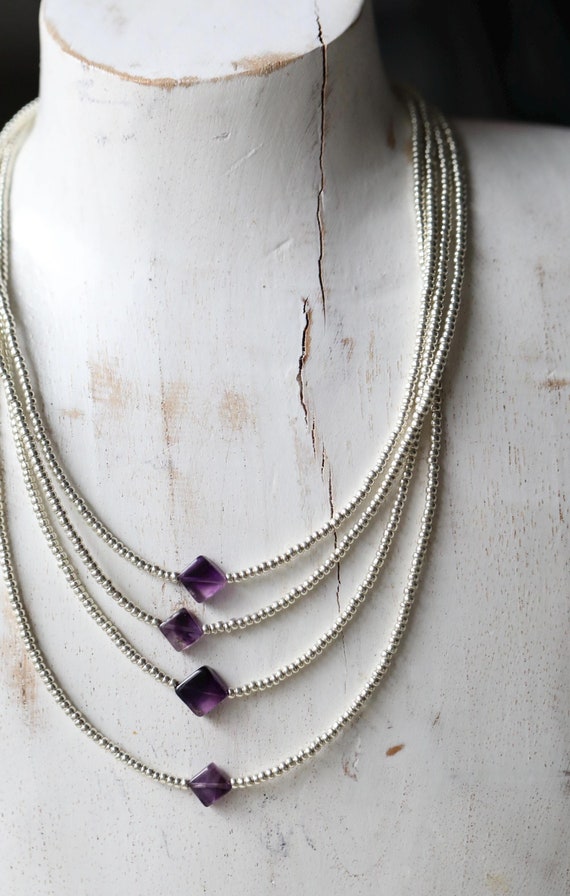 Amethyst diamond shape necklace