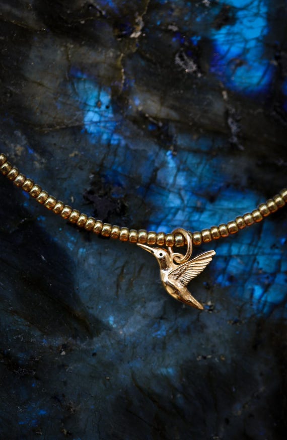 Petite Italian Bronze Hummingbird Necklace