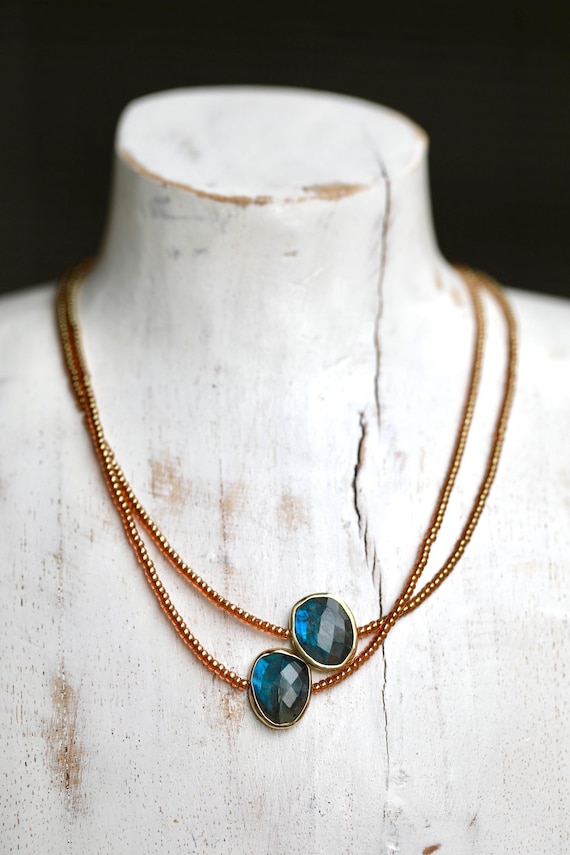 Labradorite Faceted Coin Pendant Necklace — 16" or 18"