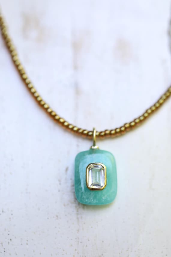 Amazonite + White Topaz Pendant Necklace – Calming Clarity + Empowered Expression