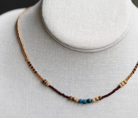 3-Stone Chrysocolla & Coconut Shell Beaded Necklace – 16"