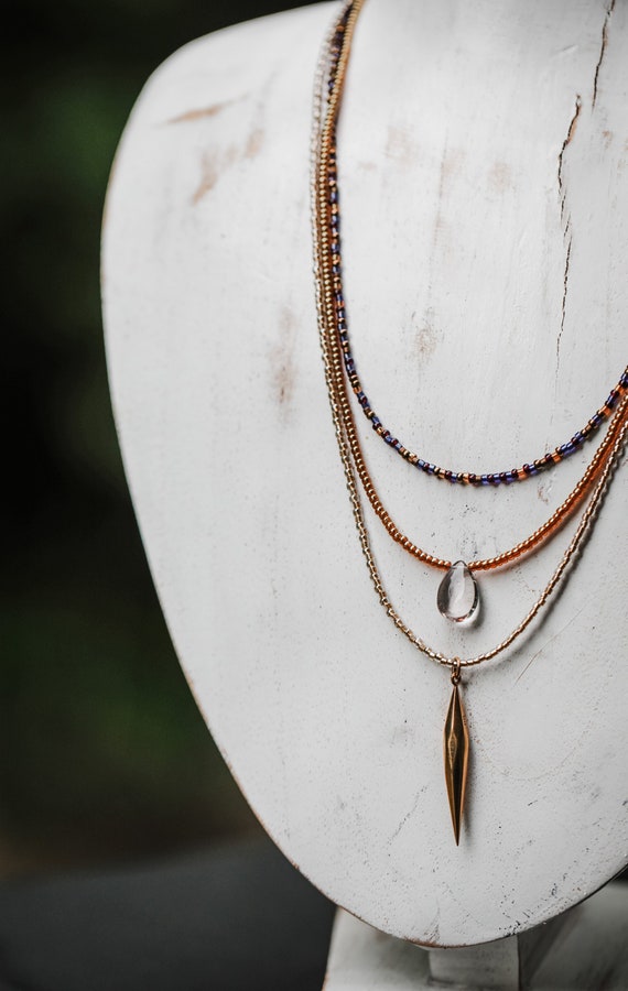 Ametrine, Italian bronze spike, and beaded necklace set