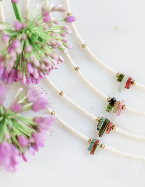 Tourmaline crystals + bead necklace