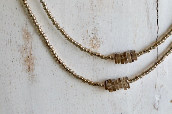 Smoky quartz heishi bead necklace