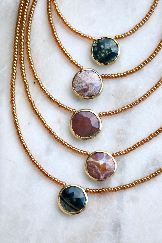 Ocean Jasper Coin Pendant Necklace