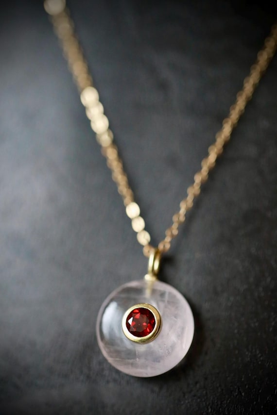 Rose Quartz & Garnet Inlay Necklace | Love + Passion Gemstone Pendant