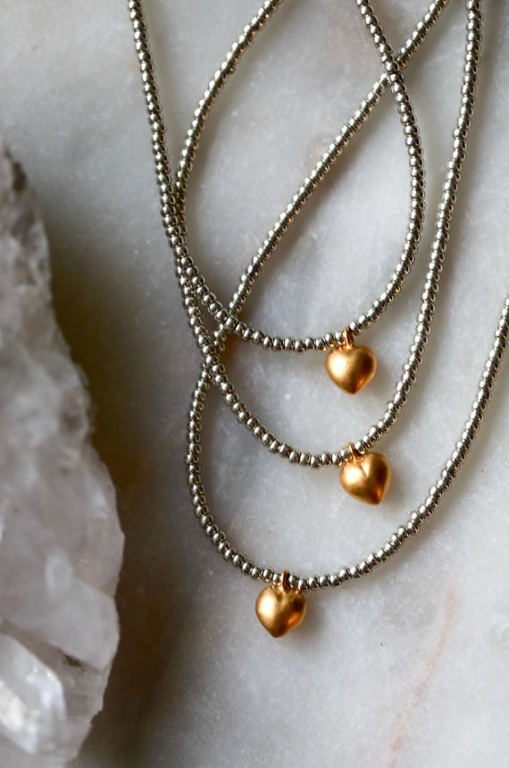 Tiny Gold Puff Heart Necklace