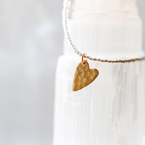 Tiny puffed gold heart charm & hammered heart necklaces