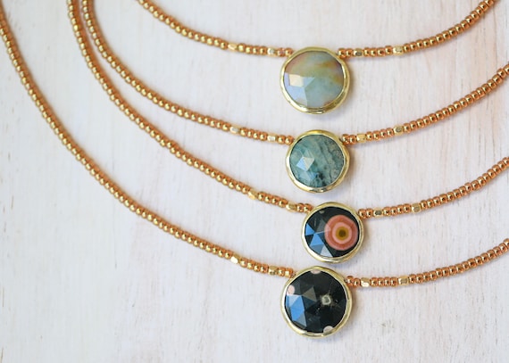 Ocean Jasper Coin Pendant Necklace
