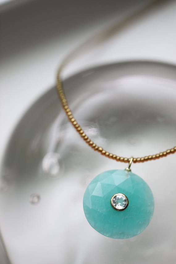 Amazonite & White Topaz Gemstone Necklace | Choose Your Chain Style