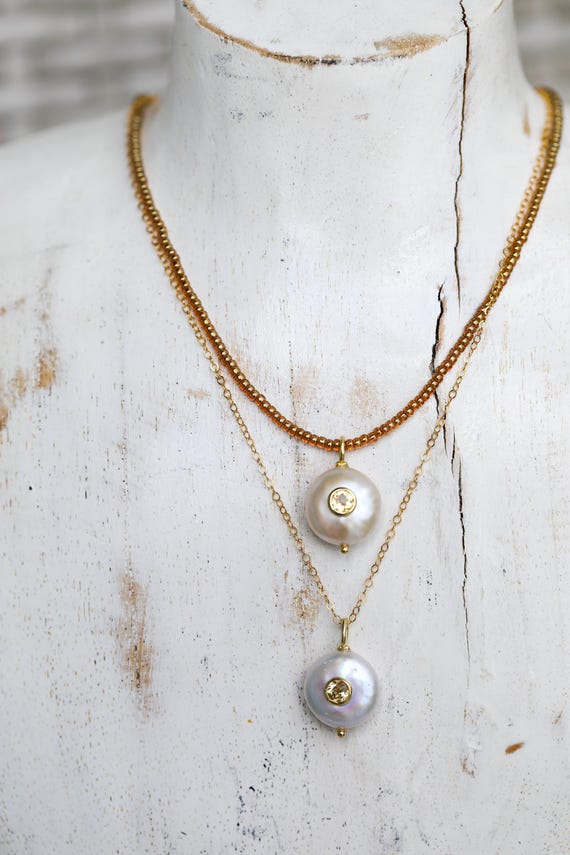 Freshwater Pearl & Inlaid Citrine Necklace - choose your chain!